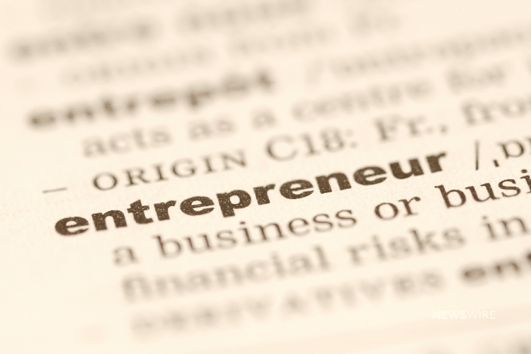 Close-up picture of the word "entrepreneur" and its definition. This image is being used for a pressrelease.com blog post that offers marketing tips for entrepreneurs.