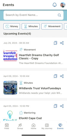 Events Search on Benefact4