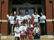 Volunteers set off to hand out copies of The Way to Happiness.