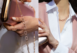 Pink Satin Bag with Rose Gold, Enamel and Diamond Chain