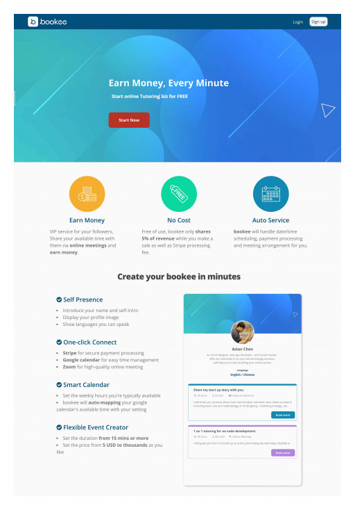 Tech Startup 'bookee.cc' Reimagines the Gig Economy With a 'Monetize Your Time' Approach for Influencers and Instructors