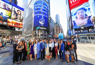 Foundation for a Drug-Free World in front of NASDAQ tower on Times Square