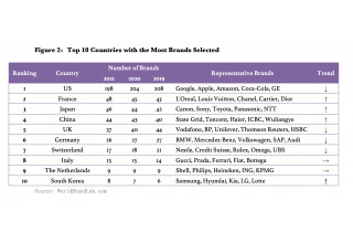 Figure 2: Top 10 Countries with the Most Brands Selected