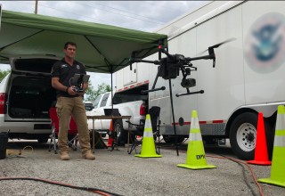 Ron Shelnutt flying a drone at the Indy 500