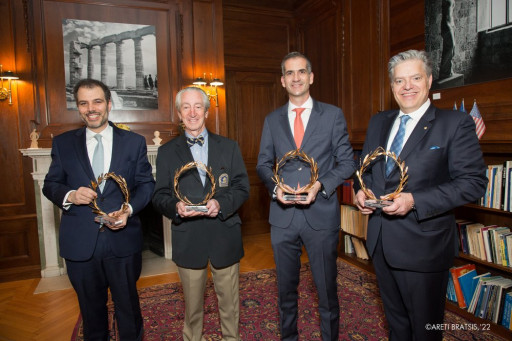 Athens Mayor Presents Wreaths From Greece to Boston Athletic Association for Boston Marathon Winners