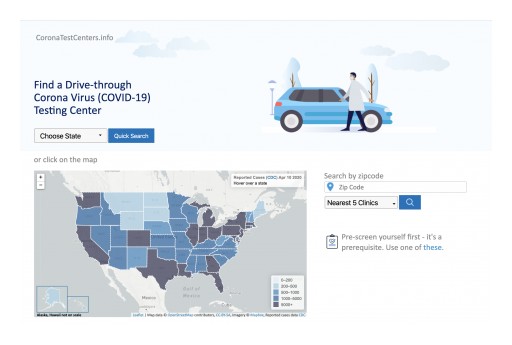 Drive-Through Coronavirus Testing Finder - CoronaTestCenters.info - Launched