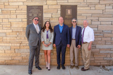 Carlo and Carla Ferreira, Governor Jared Polis, Former Aurora Mayor Bob LeGare, Aurora Mayor Mike Co