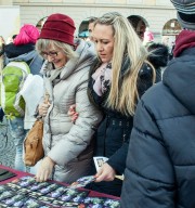 Volunteers set up a human rights information booth at the Odeonplatz in Munich, Germany, on International Human Rights Day.