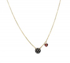 MyLady Black Necklace, 18kg, enamel, diamonds and garnet heart with 16 inch chain  