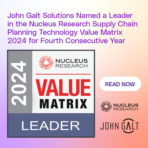 John Galt Solutions Named a Leader in the Nucleus Research Supply Chain Planning Technology Value Matrix 2024 for Fourth Consecutive Year