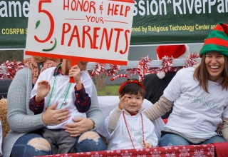 Aboard The Way to Happiness float at the 34th annual "Christmas in the Village" celebration sponsored by the Fair Oaks Chamber of Commerce 