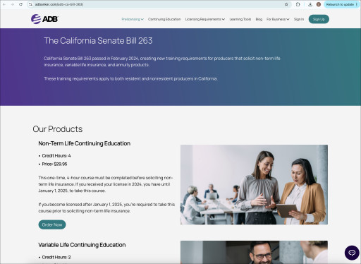 Resident and Nonresident Life Insurance and Annuity Agents in California Can Stay Compliant and Obtain New Training Requirements With Approved Coursework From A.D. Banker