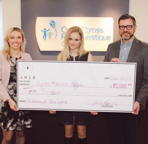 Toronto Entrepreneur and Founder of JWLS Who Lost Beloved Sister to CF Gives First Donation of Many to Cystic Fibrosis Canada