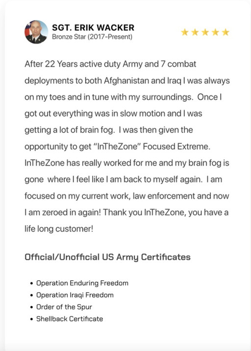 InTheZoneLabs(R) Nootropic Solutions Prove Transformative for Veterans and First Responders