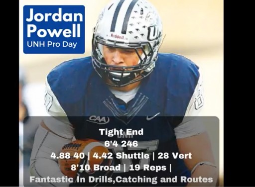 Jordan Powell, UNH Tight End, 6-4, 246, Dominates Pro Day per Inspired Athletes