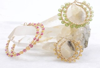 14k Gold Filled Gemstone Wire Wrapped Hoop Earrings