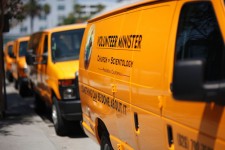 Volunteer Ministers vans line up to be loaded with emergency supplies and head for Texas.