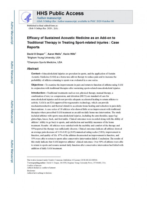 New Research Study Shows Efficacy of Sustained Acoustic Medicine as Add-on Therapy in Treating Sport-Related Injuries and Returning Athletes to Play