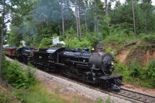 Engine 28 Barreling Down Fairchild Hill at Texas State Railroad