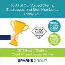 Sparks Group Has Been Selected to the 2018 Best of Staffing Client and Talent Lists!