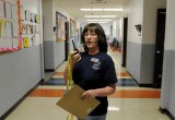 Debbie Childress, Pueblo County School District 70 Guidance Services Counselor, helps start a school evacuation exercise using SchoolSAFE Communications at Liberty Point Elementary School, Pueblo, Colorado.Debbie Childress, Pueblo County School District 70 Guidance Services Counselor, helps start a school evacuation exercise using SchoolSAFE Communications at Liberty Point Elementary School, Pueblo, Colorado.