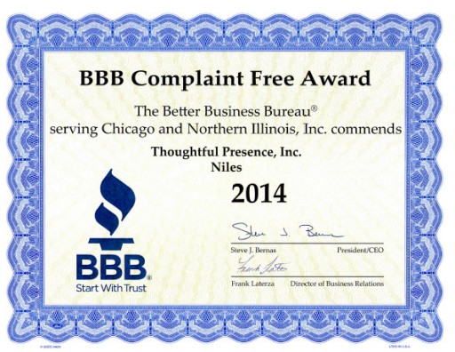 Thoughtful Presence Gift Baskets Awarded 2014 BBB Complaint Free Award