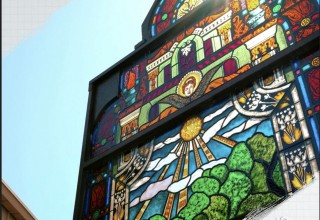 Stained-glass windows of churches.