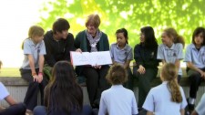 Scientologist Fiona Milne with some of her pupils at Athena School in New South Wales, Australia