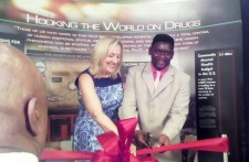 Dr. Linda Lagemann and human rights advocate Gary Thompson cut the ribbon at the CCHR Traveling Exhibit August 10, 2017, at the Sheraton New York Times Square Hotel.