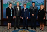 Mr. David Miscavige with (left to right): Ms. Agnes Debreceni, Board Member, Gardony Education Foundation of Hungary; nationally renowned novelist, Mr. István Nemere; Dr. István Komáromi, Brigadier General, Police Chief of Pest County Ret.; and Dr. Ildikó Hekáné Szondi, Vice-Chair for Culture, Education, Tourism and Youth, City of Szeged.