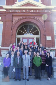 Rev. Brian Fessler briefs members of Historic Nashville Inc. on some of the work the Church of Scientology carried out to restore the Falls School building.