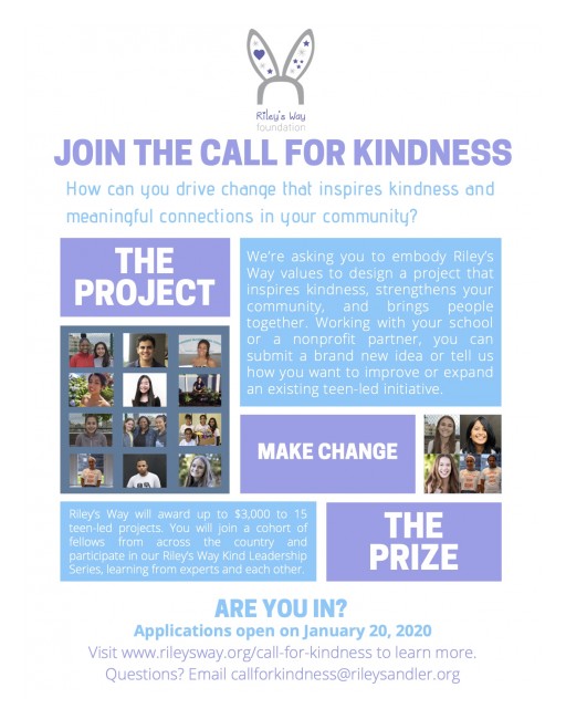 Calling All Teens Who Want to Make a Difference: Riley's Way Foundation Announces the Call for Kindness