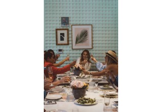 Founder, Nathalie Bölsterli toasting with influencers at brunch 