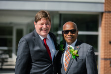 Chancellor Elwood L. Robinson, WSSU's chancellor congratulates WSSU alumni Dr. Charles Richardson.