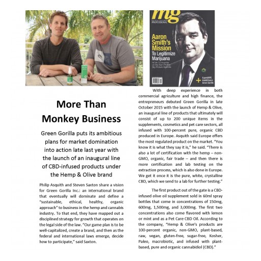 Green Gorilla's Hemp and Olive CBD Line Featured in mg Magazine