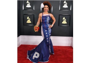 Joy Villa Make America Great Again dress at the Grammy Awards