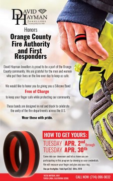 David Hayman Jewellers Will Give Away Free Silicone Rings to Orange County Firefighters in April