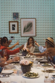 Founder, Nathalie Bölsterli toasting with influencers at brunch 