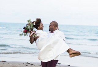 Happy Couple at Beach Wedding