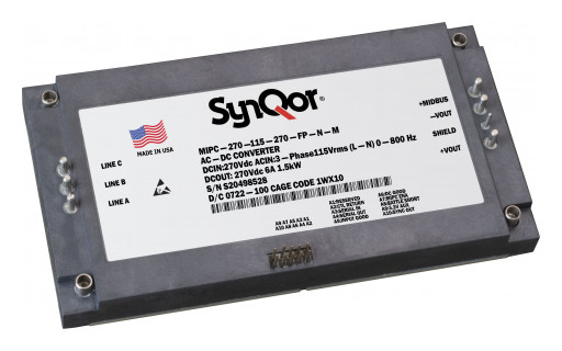 SynQor® Releases a Military Grade 3-Phase AC or 270 Vdc Input Power Conditioner Module (MIPC-270-115-270-FP)