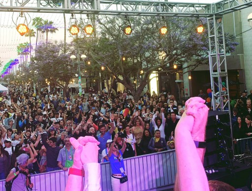 TLC Creative Lit Up Santa Monica's Gay Pride Festival With Rainbow Colors on the Light Up Wristbands Known as Xylobands
