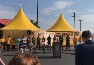  Joava Good, Deputy National Director of Churches of Scientology Disaster Response, at the ceremony at Aransas County Airport welcoming the Something CAN Be Done About It convoy filled with materials to rebuild local homes.