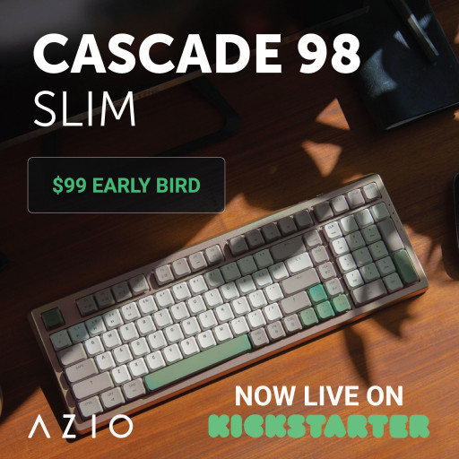 AZIO Launches Cascade 98 Keyboard, the First Low-Profile Mechanical Keyboard With a Full-Size Number Pad — NOW LIVE on KICKSTARTER